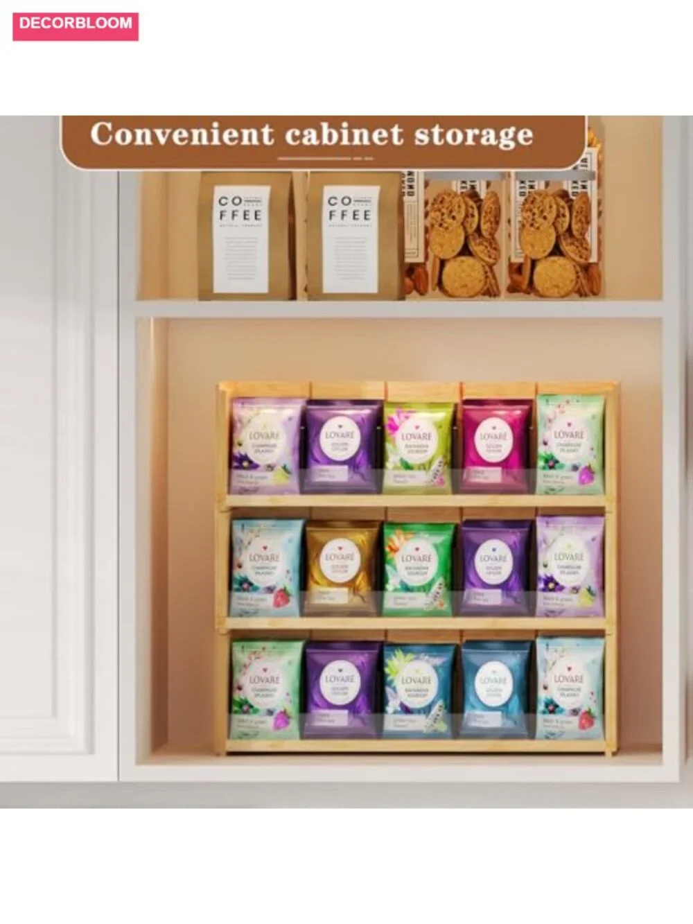 3-Tier Bamboo Tea Bag Organizer Storage Box, Stackable, Wall Mount